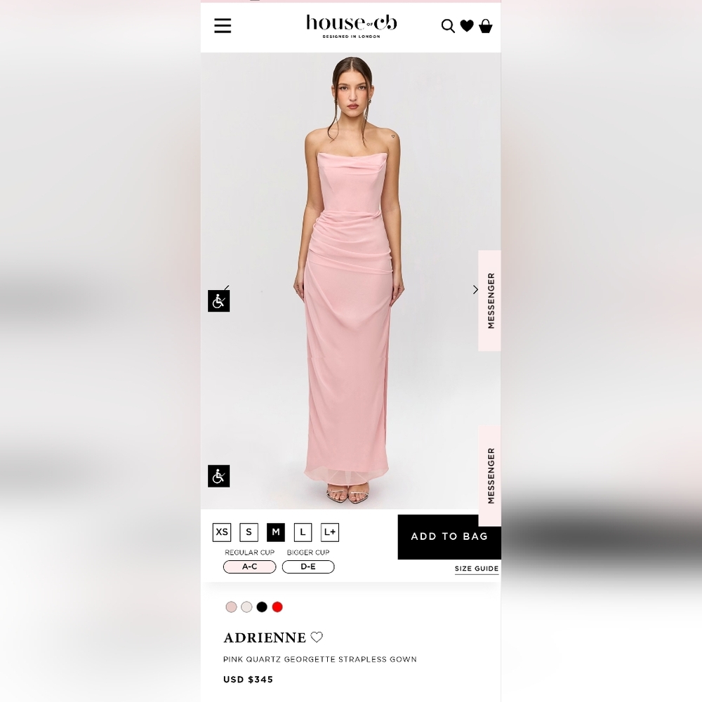 House of CB Adrienne Pink Georgette Gown Size Medium NWOT